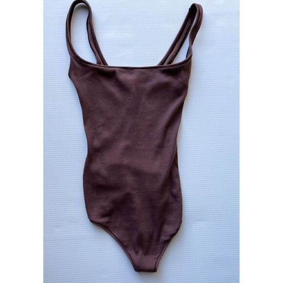 Skims Cotton Ribbed Sleeveless Scoop Neck Stretchy Bodysuit Garnet Size XXS - Picture 10 of 11
